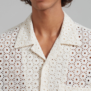 Camicie estive con bottoni in maglia di cotone a maniche corte <span class=keywords><strong>Camicia</strong></span> lavorata all'uncinetto <span class=keywords><strong>Camicia</strong></span> da <span class=keywords><strong>uomo</strong></span> in <span class=keywords><strong>pizzo</strong></span> Jacquard Casual - Product Image 3