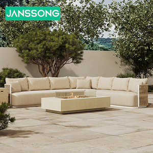 Muebles de Exterior de Alta Gama, Conjunto de Sofás de Ratán para Patio Esquinero, 7 Plazas, con Brasero, Conjunto de Sofás de Jardín, Muebles de Villa con Brasero - Product Image 3