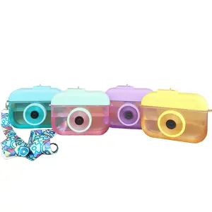 Borraccia carina da 400ml con cannuccia, borraccia senza BPA, borraccia a forma di fotocamera con tracolla regolabile per la scuola - Product Image 1