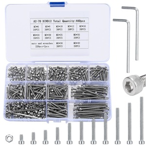 Juego de tornillos y tuercas M3, 440 piezas, tornillos de cabeza hexagonal moleteada Din912 A2 70, tuercas con llaves para uso estándar - Product Image 1