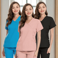 VIAOLI Grosir Medis Aksesoris Logo Kustom Hitam Set Scrub Perawat Dokter Bahan Stretch Unisex Poliester/Rayon Worsted