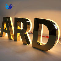 Lettres lumineuses LED 3D en acier inoxydable imperméables IP65 personnalisées Hongsen pour restaurants, bureaux, magasins, enseignes de devanture, couleur or