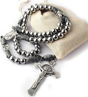 Collier chapelet robuste en paracorde avec perles en acier inoxydable, motif Saint-Michel et Saint-Benoît, pour homme