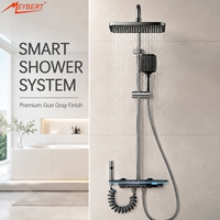 Ensemble de douche mural thermostatique à affichage numérique LED, en aluminium brossé, avec jet de pluie et jet doux