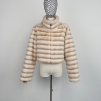 Veste Courte en Fausse Fourrure à Rayures Horizontales pour Femme, Vêtement d'Extérieur Court, Marque Privée, Matière Personnalisée, Écologique