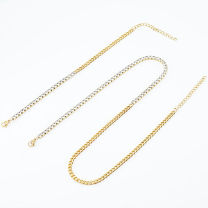 Zogxin Diamond Cuban Chain Necklace Set 18K Gold Plated Stainless Steel For Women Everyday Wear Leisure Jewelry - Product Image 2