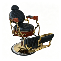 Fauteuil de barbier vintage doré, robuste, hydraulique et inclinable, en cuir PU de luxe, style antique pour salon de coiffure