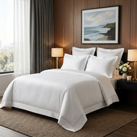 Parure de lit de luxe pour hôtel en coton égyptien 100% tissé - Drap plat, housse de couette, taie d'oreiller - Draps blancs écologiques 300TC