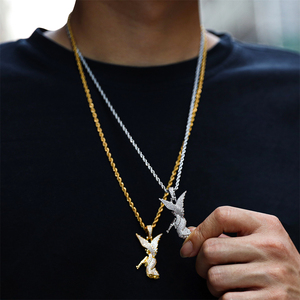 Bijoux Vintage Nouveaux Designs Hip Hop Glacé Angle Pendentif pour Hommes Religieux Bling Cubique Zircon <span class=keywords><strong>Ange</strong></span> avec Pistolet Pendentif Collier - Product Image 2