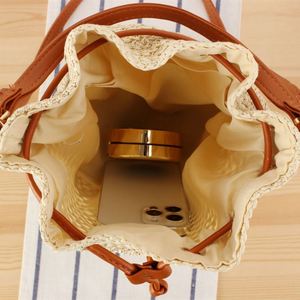 กระเป๋าถือสานทรงถังสไตล์วินเทจ สายรูด สะพายไหล่เดียวหรือสะพายข้าง สำหรับวันหยุดฤดูร้อน กระเป๋าถือชายหาดสำหรับผู้หญิง - Product Image 2