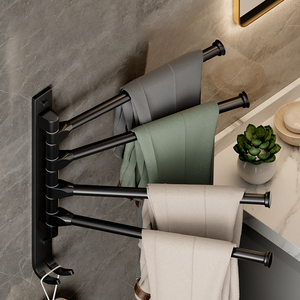 CXT469 Bathroom Aluminum Towel Rack <strong>Shower</strong> Room Multi Link Storage <strong>Shelving</strong> No Hole Rotation Towel Hanging Rod - Product Image 4