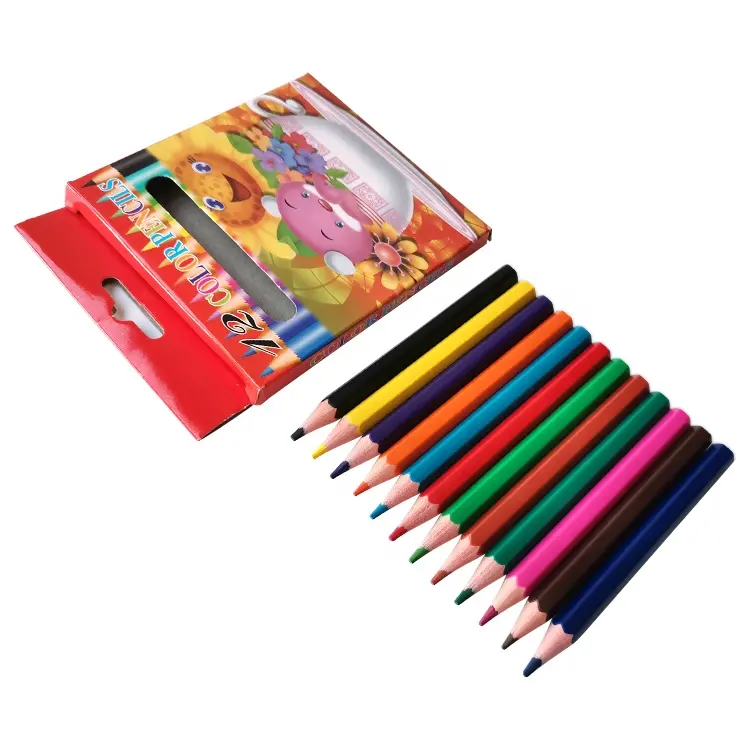 Krayon Pensil untuk Anak, Logo Kustom 3.5 "Plastik Mini 12 Warna