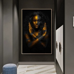 Peintures sur toile de femmes africaines nues sexy dorées, affiches et impressions d'art mural, images d'art sur toile de filles noires pour le salon - Product Image 3