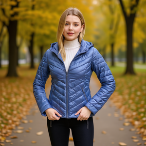 HDJ <b>Women</b> Quilted Jacket Hooded Zipper Closure Lightweight Autumn <b>Coat</b> Solid Color Full Sleeve Regular Length Cotton Filling - Product Image 3