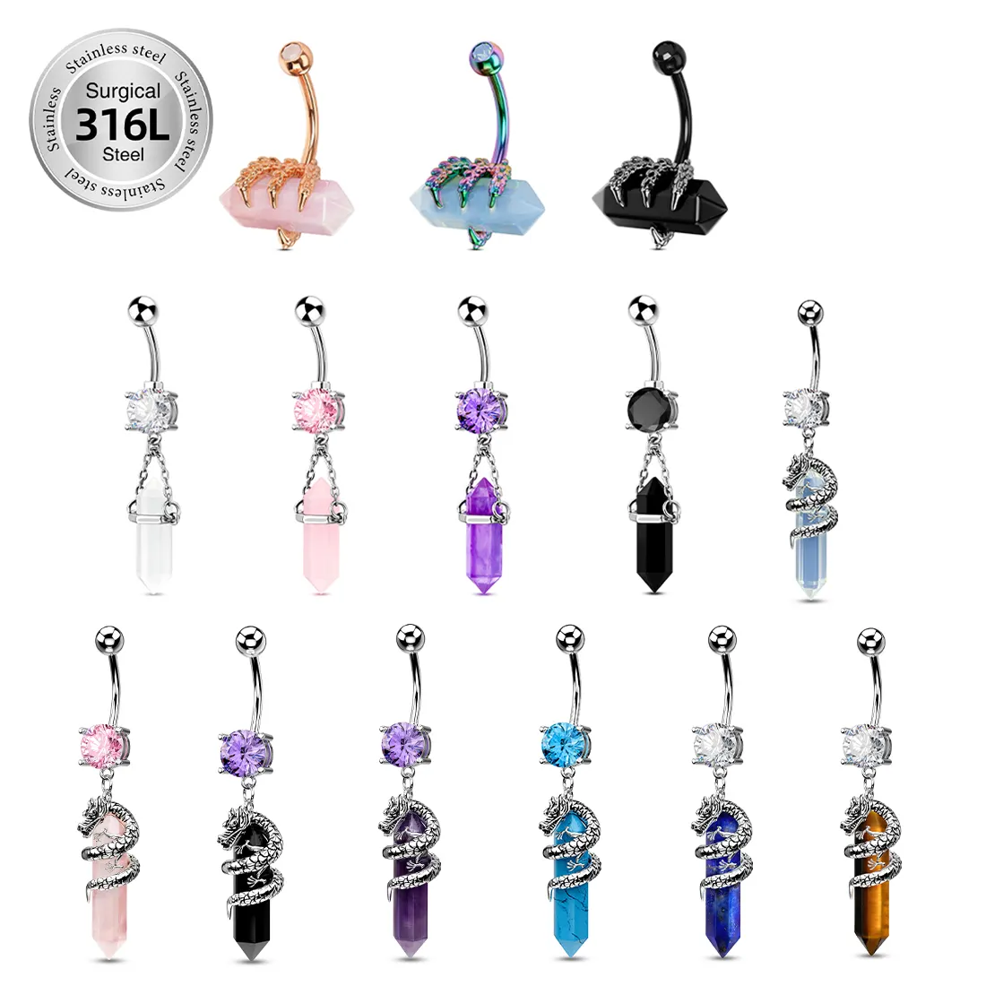 Toposh 316l surgical stainless steel trending sex crystal navel banana stylish belly button ring piercing