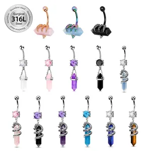 Toposh 316l Chirurgisch Roestvrij Staal Trending Sex Crystal Navel Banaan Stijlvolle Navel Ring Piercing