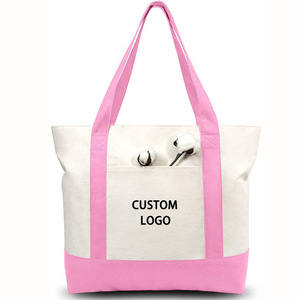 Custom with Logo Printing Blank Plain Pocket and Zipper Shoulder Handle Extra Large <strong>Shopping</strong> Cotton Canvas <strong>Tote</strong> <strong>Bags</strong> - Product Image 1