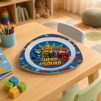 Assiette à dîner triangulaire en plastique pour enfants avec impression de dessin animé personnalisée, qualité alimentaire, sans BPA, PP, forme triangulaire, assiette pour tout-petits