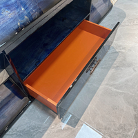Meuble TV moderne de luxe, couleur bois naturel bleu, style italien, meuble de salon, meuble TV