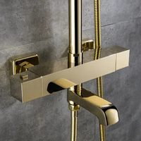 Colonne de douche murale thermostatique moderne en laiton à poignée unique avec barre coulissante, mitigeur chaud/froid et ensemble de douche pluie