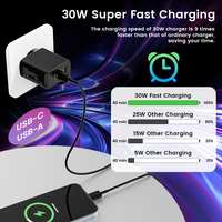 Chargeur rapide pour téléphone CE certifié PPS 30W PD QC3.0, adaptateur d'alimentation USB Type-C double port, prise EU/UK/AU/US, chargeur de voyage
