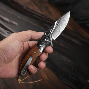 Navaja Plegable de Acero de Damasco con Mango de Madera de Hierro del Desierto, Cuchillo EDC Afilado para Uso Diario, Camping y Senderismo - Product Image 5