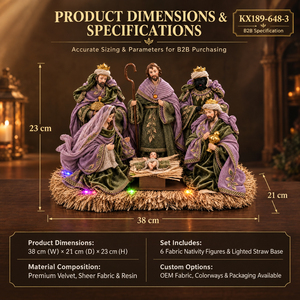 Vente en gros de crèches en résine avec éclairage LED, scènes de la Nativité en tissu, Sainte Famille, <span class=keywords><strong>les</strong></span> Trois <span class=keywords><strong>Mages</strong></span>, décorations de Noël OEM - Product Image 2