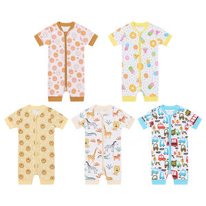 Logo personnalisé imprimé 95% bambou 5% Spandex bébé enfant en bas âge à manches courtes barboteuse enfant pyjamas vêtements de couchage - Product Image 1