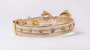 Conjunto de collar de cuero de oro italiano cristales con lazo y correa de tela regalo para amantes-collar de perro de cuero genuino - Product Image 6