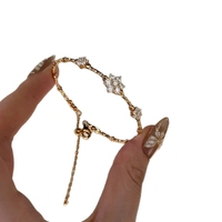 Bracelet manchette Bowei plaqué or 24 carats, motif floral, strass étincelants, bijoux élégants et tendance pour femmes