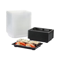 Plateaux à sushi noirs jetables avec couvercle transparent Boîtes d'emballage de sushi moyennes pour emporter des conteneurs de sushi de restauration rapide