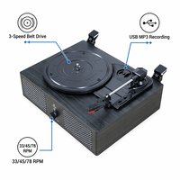 Tourne-disque professionnel 3 vitesses avec sortie RCA, prise casque, entrée USB, Bluetooth 5.3 stable, noir **Lecteur de disques vinyles**