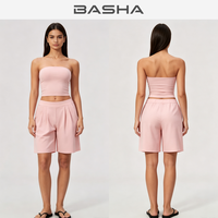 BASHAsports Ensemble 2 pièces pour femme : Haut bustier et short plissé taille haute, tenue de sport décontractée pour la gym, le fitness et le quotidien