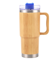 Tumbler 30oz Dengan Gagang, Cangkang Bambu dan Botol Air Vakum Stainless Steel untuk Hadiah, Termos Alami, Flask Ramah Lingkungan