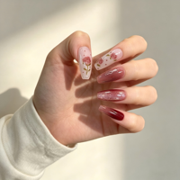 24 pièces d'ongles press-on carrés longs en ABS avec motifs pailletés pré-dessinés, qualité salon, kit d'outils de manucure DIY