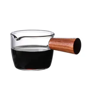 Shot Glass Measuring Cup Mini Milk Glass Cup Single Spout Espresso Shot Glass Carafe With Wood Handle