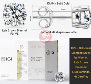 Pendientes de Diamantes Cultivados en Laboratorio con Certificación IGI, Oro de 14k y 18k, Corte Redondo, 0.50 CT - 4.00 CT, con Cierre de Rosca - Product Image 4