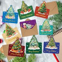 Ensemble de cartes de vœux de Noël découpées et pliables avec enveloppes, cartes de vœux de Noël avec Père Noël, bonhomme de neige, arbre de Noël pour cadeau de fête