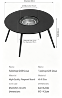 Table de préparation de thé et de cuisson au feu, Table de thé avec réchaud, Table de barbecue extérieure, Ensemble de barbecue au charbon de bois, Table de barbecue