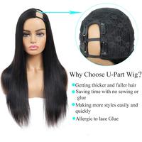 Perruques en U droites en cheveux humains, demi-perruques brésiliennes à clipser, perruques faites à la machine avec raie latérale pour femmes noires