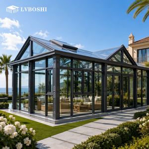 Véranda moderne en alliage d'aluminium gris foncé avec toit en verre, préfabriquée, pour jardin d'hiver de villa résidentielle - Product Image 1