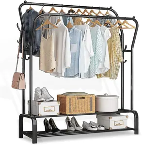 Easy Assemble Heavy Duty Garment Rack Modern Bedroom Iron Tube Double Garment Rack