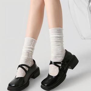 Calze da donna in pizzo, a rete trasparente, con bordo arricciato, elasticizzate, traspiranti, a metà polpaccio, casual, <span class=keywords><strong>per</strong></span> tutti i giorni, estive, leggere - Product Image 1