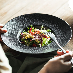 Stone Pattern Straw Hat Style Round Soup <b>Plate</b> With Microwave Safe Glazed Finish for Japanese Minimalist Restaurant Tableware - Product Image 1
