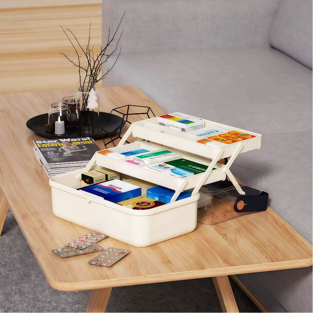 Medicine Organiser Plastic Storage Boxes Bins 3 Layer Foldable Medicine Organizer Hard Plastic Storage Box With Handles