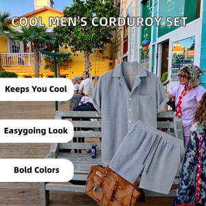 Conjunto Casual de Verano para Hombre, Transpirable, Tejido, 100% Poliéster, con Camisa de Cuello y Pantalones Cortos, Color Sólido - Product Image 2