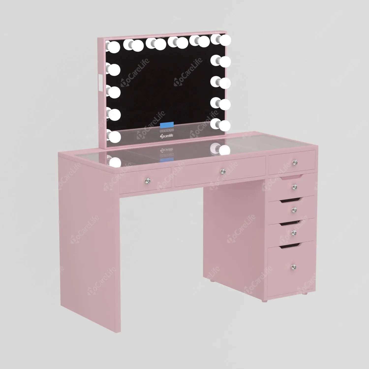 Stock US! Docarelife peinture blanche très brillante ensemble de chambre à coucher moderne de luxe coiffeuse hollywoodienne table de maquillage vanité avec miroir éclairé