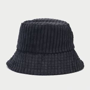 Autumn Winter New Thick Striped Corduroy Polyester <b>Light</b> <b>Board</b> Fisherman Women's Trendy Outdoor Street Bucket Hat Sun Protection - Product Image 6