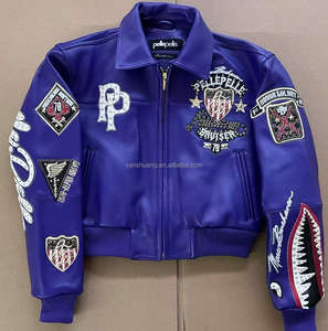 جاكيت نسائي جديد من الجلد الأصلي والماس والتطريز بالحروف العتيقة من جلد الضأن الأوروبي - Product Image 2