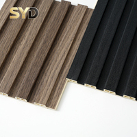 Panel Dinding WPC High Gloss Modern Geometris Mewah Motif Kayu Timbul Tahan Api Tahan Air Papan Dekoratif Interior